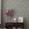 Papier peint vinyle intissé fleuri vert L.1000 x l.52 cm Laura Ashley Parterre