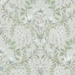 Papier peint vinyle intissé fleuri vert L.1000 x l.52 cm Laura Ashley Parterre