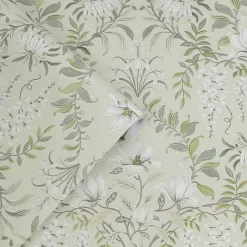 Papier peint vinyle intissé fleuri vert L.1000 x l.52 cm Laura Ashley Parterre