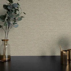 Papier peint vinyle intissé Villa Rosalie Lutece mat et satiné trompe l'œil tissu grège, beige, gris l.1005 x l.53 cm