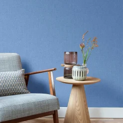 Papier peint vinyle intissé effet textile GoodHome bleu L.10m x l.53cm