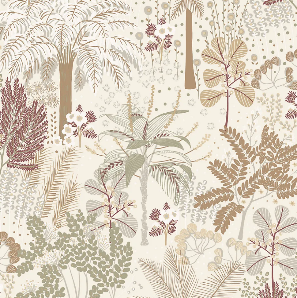 Papier peint vinyle intissé feuillage beige L.53 x l.1005 cm Grandeco Louan