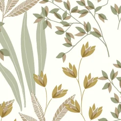 Papier peint vinyle intissé fleuri vert et beige L.1005 x l.53cm, Lutèce Floris