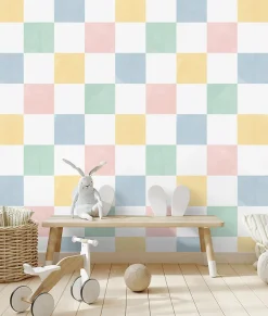 Papier peint vinyle intissé damier multicouleurs pastel L.1005 x l.53cm Ugèpa