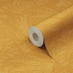 Papier peint vinyle intissé Tuklu GoodHome jaune ocre l.53 cm x 10m