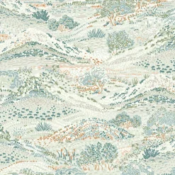 Papier peint vinyle intissé Sejours & Chambres Lutece mat et satiné colline, feuilles vert, bleu, bleu aqua l.1005 x l.53 cm