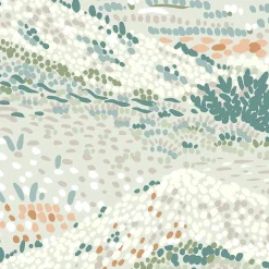 Papier peint vinyle intissé Sejours & Chambres Lutece mat et satiné colline, feuilles vert, bleu, bleu aqua l.1005 x l.53 cm