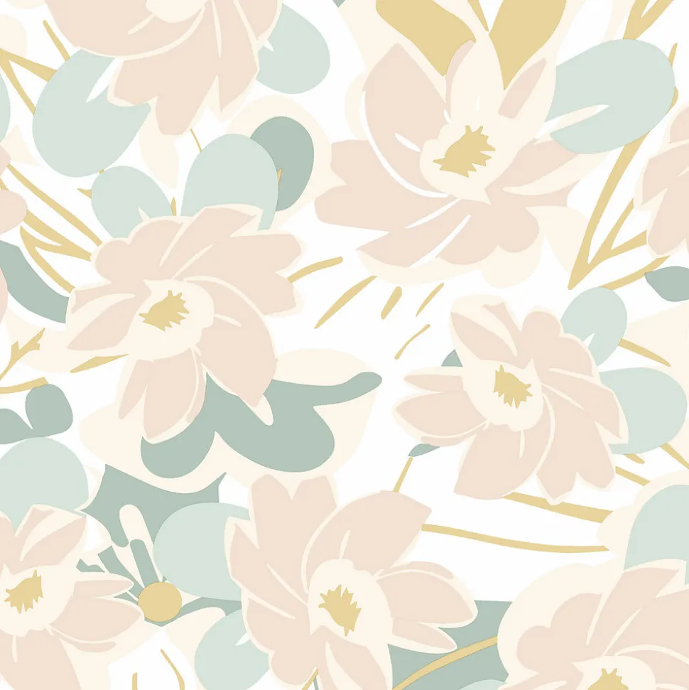 Papier peint vinyle intissé fleuri Tropimasse fleurs beige, rose, jaune L.1005 x l.53cm Lutèce