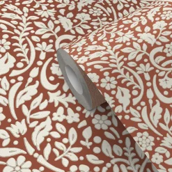 Papier peint vinyle intissé Flaumig GoodHome motif floral terracotta L. 10,05m x l. 0,53m