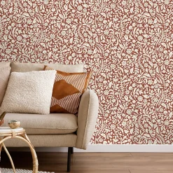 Papier peint vinyle intissé Flaumig GoodHome motif floral terracotta L. 10,05m x l. 0,53m