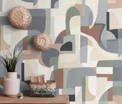 Papier peint vinyle intissé formes géométriques vert L.1005 x l.53cm, Erismann Fragment