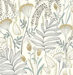 Papier peint vinyle intissé fleuri bleu, jaune ocre L.1001 x l.53cm Rasch, Angélique