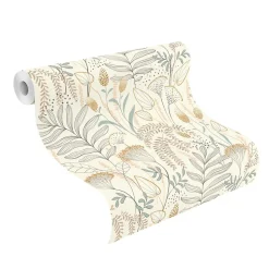 Papier peint vinyle intissé fleuri bleu, jaune ocre L.1001 x l.53cm Rasch, Angélique
