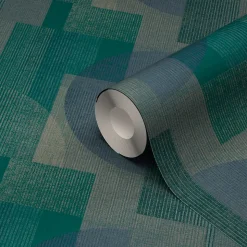 Papier peint vinyle intissé géométrique Shadow GoodHome bleu L.10m x l.53cm