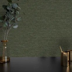 Papier peint vinyle intissé Villa Rosalie Lutece mat et satiné trompe l'œil tissu vert forêt, vert l.1005 x l.53 cm