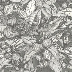 Papier peint vinyle intissé Villa Rosalie Lutece mat et satiné fleurs gris, noir, blanc l.1005 x l.53 cm