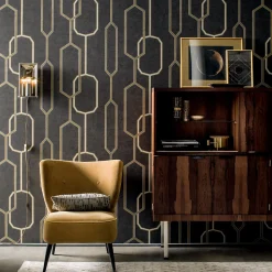 Papier peint Vinyle Intissé GoodHome Leucie noir et or