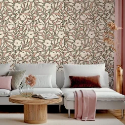 Papier peint vinyle intissé à coller fleurs rose L.10 05 x l.53cm