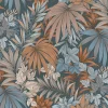 Papier peint vinyle intissé Allure Lutece mat et satiné feuilles bleu, cuivre, rouge, or l.1005 x l.53 cm