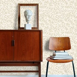 Papier peint vinyle intissé feuillage Jessy beige taupe L.1005 x l.53cm Grandeco