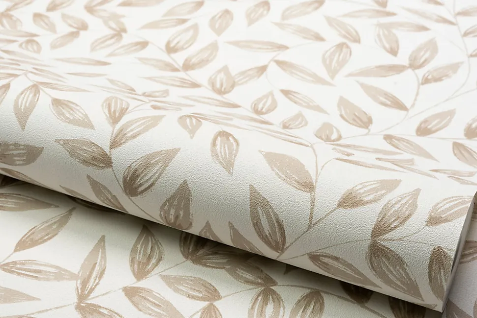 Papier peint vinyle intissé feuillage Jessy beige taupe L.1005 x l.53cm Grandeco