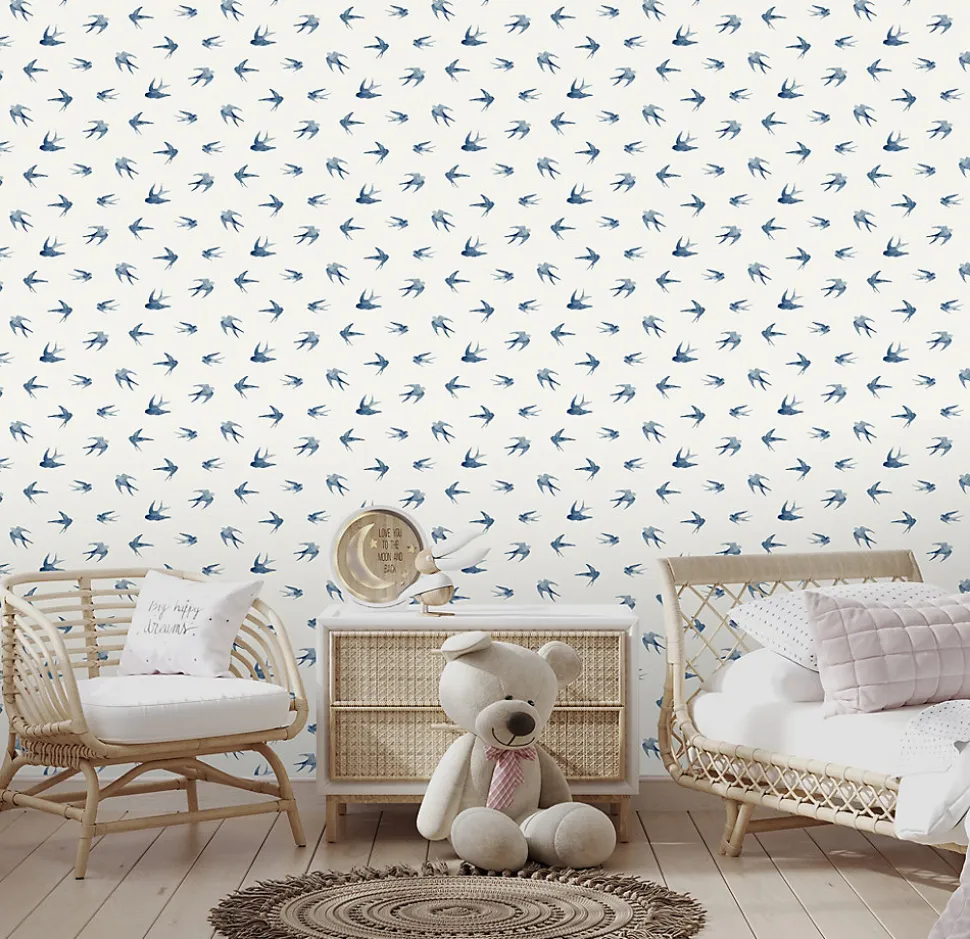 Papier peint vinyle intissé enfant petit oiseau bleu L. 1005 x l. 53cm Ugepa