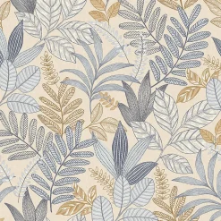 Papier peint vinyle intissé Allure Lutece mat et satiné feuilles beige, bleu, or, jaune l.1005 x l.53 cm