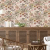 Papier peint vinyle intissé fleuri bouquet rose, beige L.1005 x l.53cm Lutèce