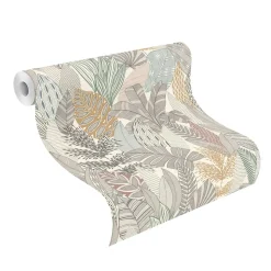 Papier peint vinyle intissé feuillage gris L.1001 x l.53cm Rasch, Kruger