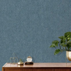 Papier peint vinyle intissé Reality Iv Lutece mat et satiné ecorce, faux uni bleu pétrole, bleu l.1005 x l.53 cm