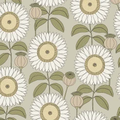 Papier peint vinyle intissé Cuisines & Bains Lutece mat et satiné tournesol, fleurs beige rosé, taupe l.1005 x l.53 cm