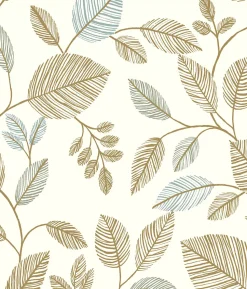Papier peint vinyle intissé feuillage marron, bleu L.1001 x l.53cm Rasch, Colette