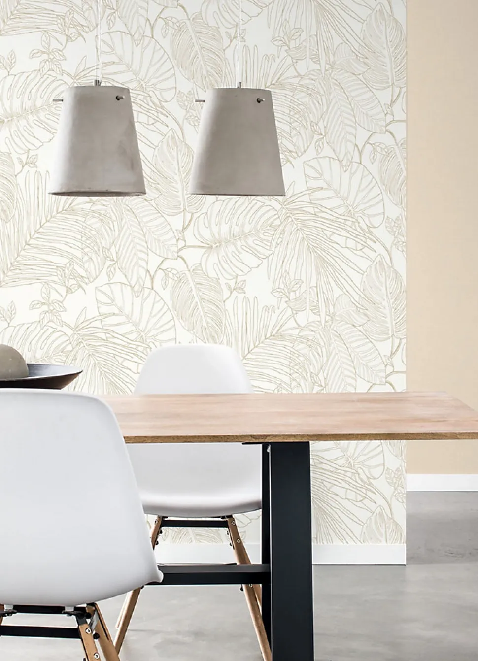 Papier peint vinyle intissé expansé feuillage beige L.1005 x l.53cm, Rasch Jungle sertie