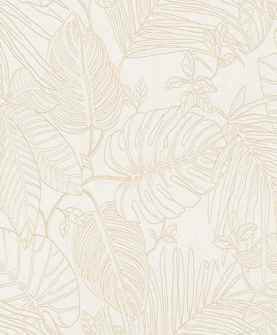 Papier peint vinyle intissé expansé feuillage beige L.1005 x l.53cm, Rasch Jungle sertie