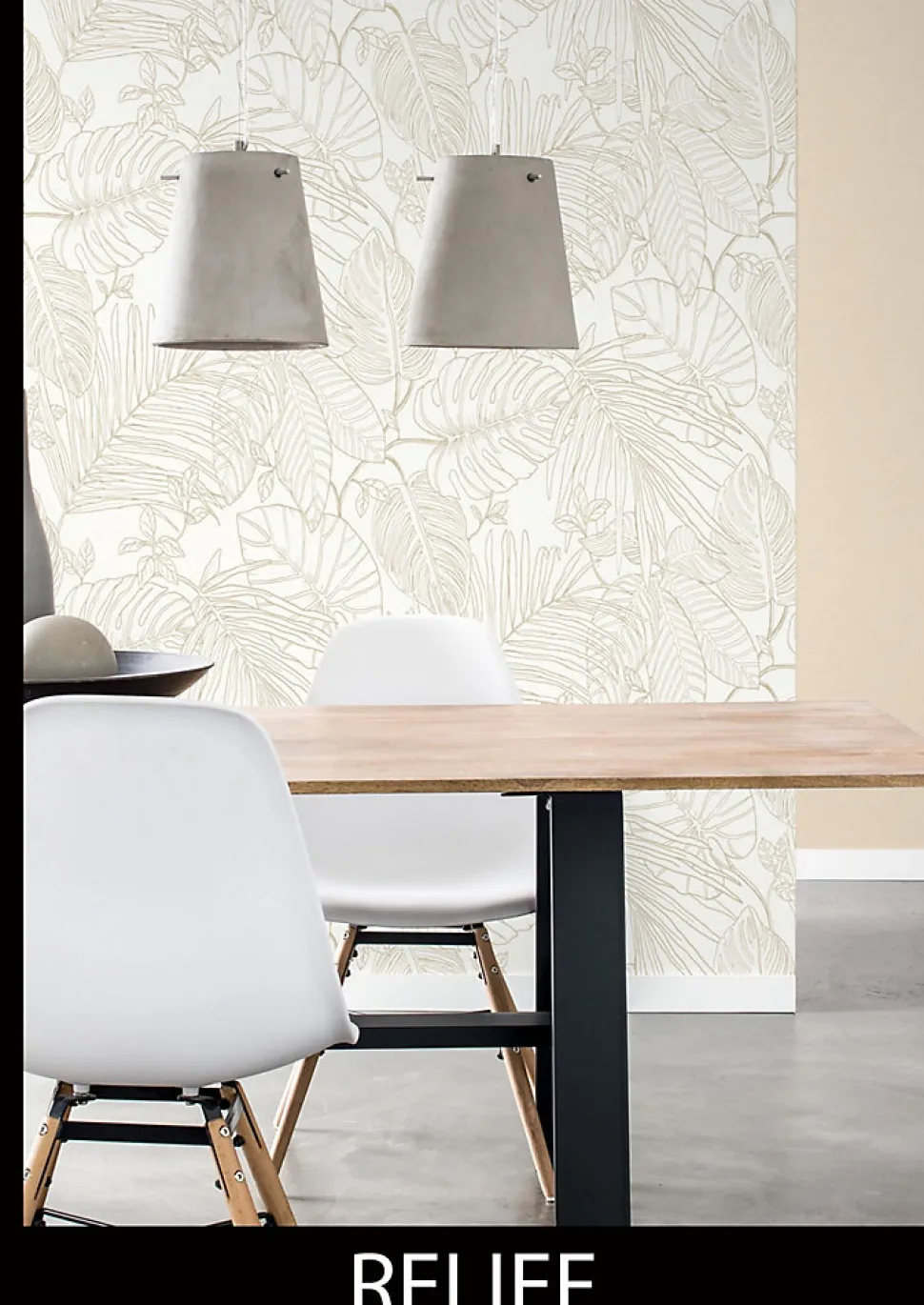 Papier peint vinyle intissé expansé feuillage beige L.1005 x l.53cm, Rasch Jungle sertie