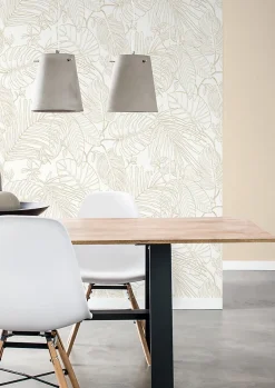 Papier peint vinyle intissé expansé feuillage beige L.1005 x l.53cm, Rasch Jungle sertie