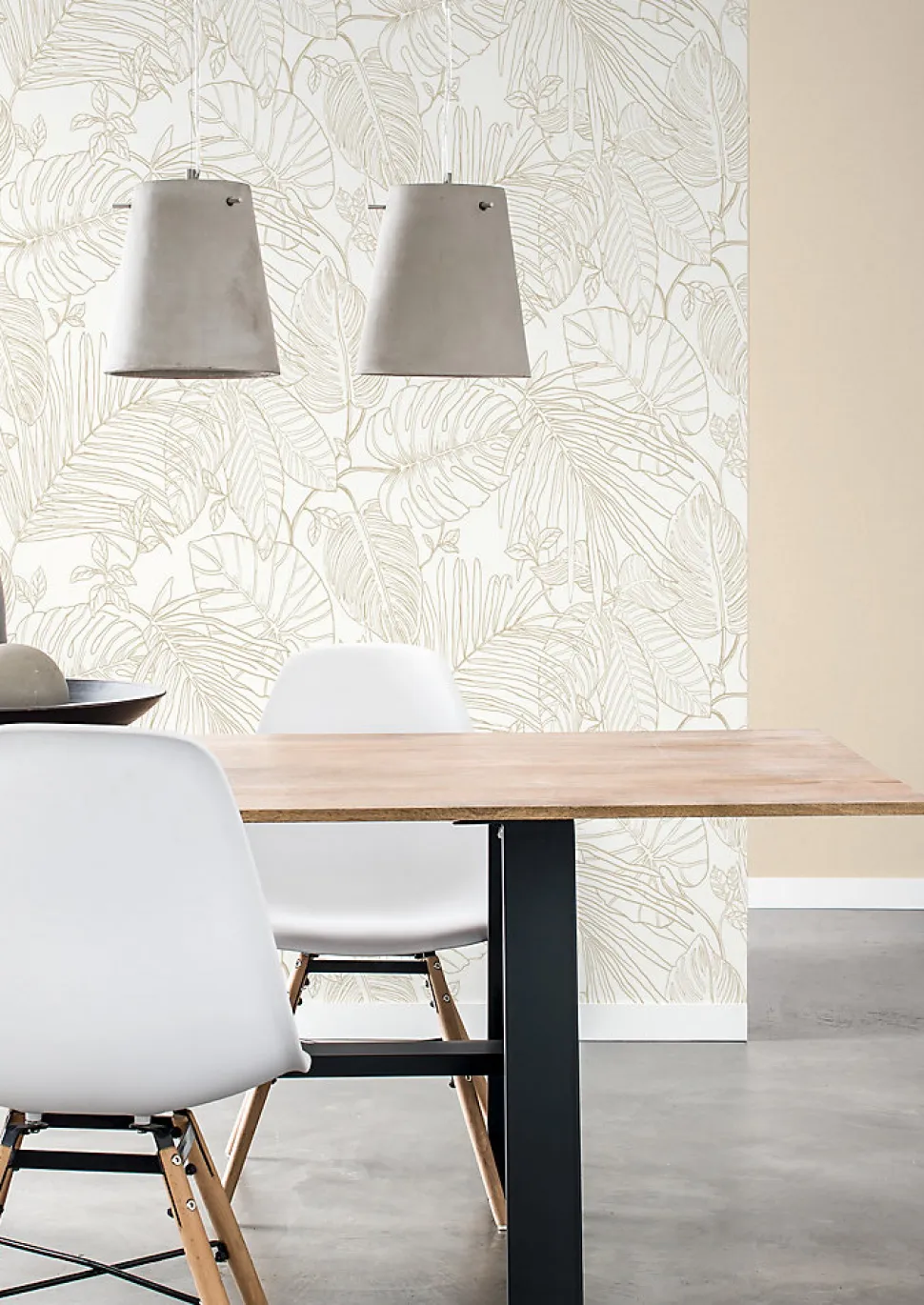 Papier peint vinyle intissé expansé feuillage beige L.1005 x l.53cm, Rasch Jungle sertie