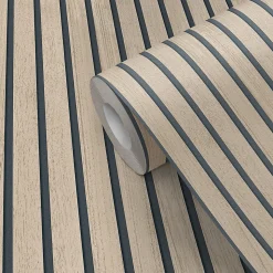 Papier peint vinyle intissé effet lattes de bois beigeL.1001 x l.53cm Ugèpa