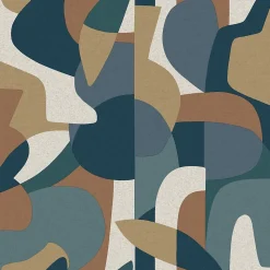 Papier peint vinyle intissé Abaca origine bleu, brun cannelle L.1005 x l.53cm Lutèce