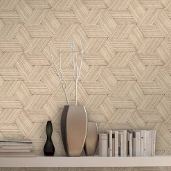 Papier peint vinyle sur intissé Carob GoodHome formes géométriques beige l.53 x H.1005 cm