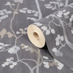 Papier peint vinyle sur intissé GoodHome Bromus gris anthracite