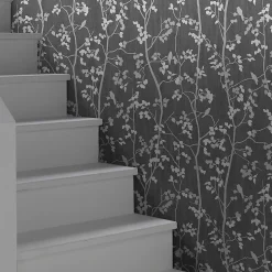Papier peint vinyle sur intissé GoodHome Bromus gris anthracite