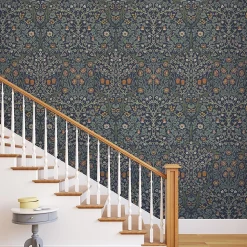 Papier vinyle intissé fleuri, fleurs de prunellier bleu L.1000 x l.52 cm William Morris Blackstorn