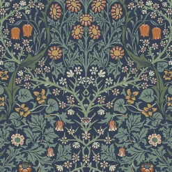 Papier vinyle intissé fleuri, fleurs de prunellier bleu L.1000 x l.52 cm William Morris Blackstorn