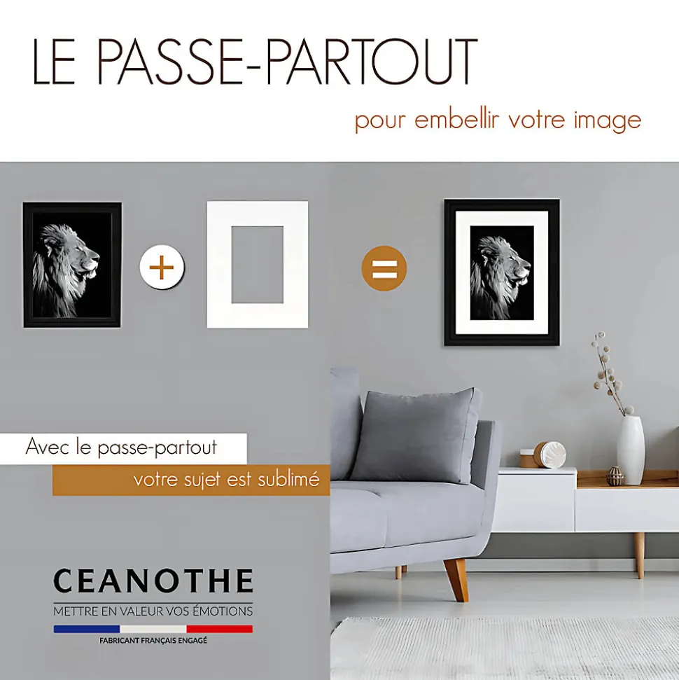 Passe-partout blanc cassé 18x24 cm ouverture 13x18 cm Fabriqué en France