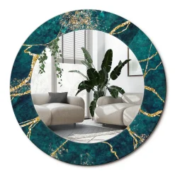 Petit Miroir Rond Cadre Verre Wallfluent fi50 cm Marbre Vert Décoration Murale Premium Sécurisé