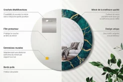 Petit Miroir Rond Cadre Verre Wallfluent fi50 cm Marbre Vert Décoration Murale Premium Sécurisé