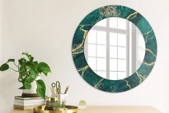 Petit Miroir Rond Cadre Verre Wallfluent fi50 cm Marbre Vert Décoration Murale Premium Sécurisé