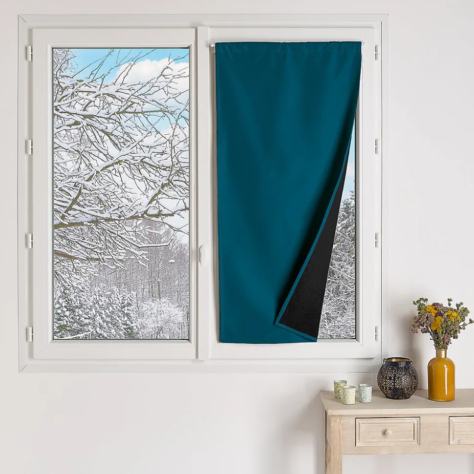Petit rideau occultant 100% doublé polaire (90x210 cm - Bleu Paon)