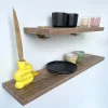 Petite étagère murale stratifiée DECO-GEM, décor chêne vieilli, L.60 x P.20 cm Ep.28 mm, supports muraux acier noir